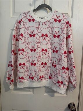 Wound Up White Sweater with Red Bear Print